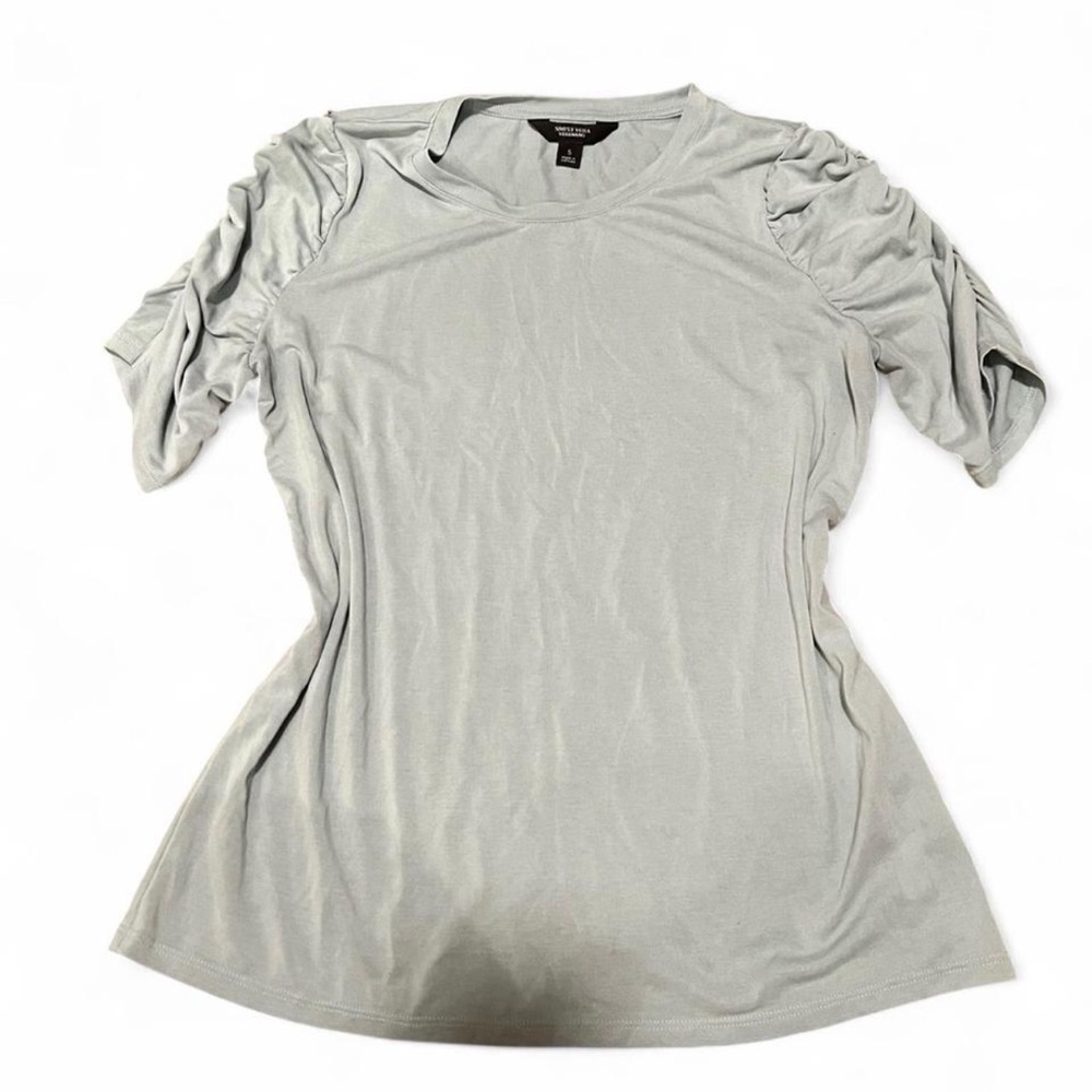 Simply Vera Vera Wang Light Blue Short Sleeve Tee with Ruched Shoulders